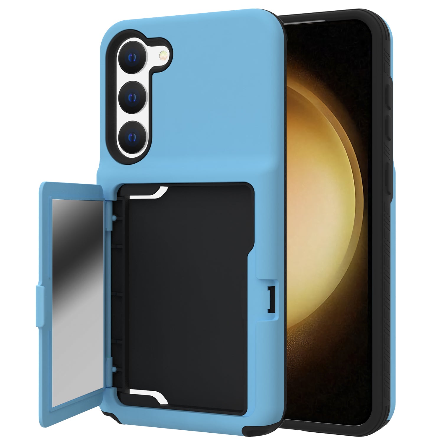 For Samsung Galaxy S23 Cardcase Series Mirror Function Phone Case Kickstand Card Holder Thickened Phone Cover
