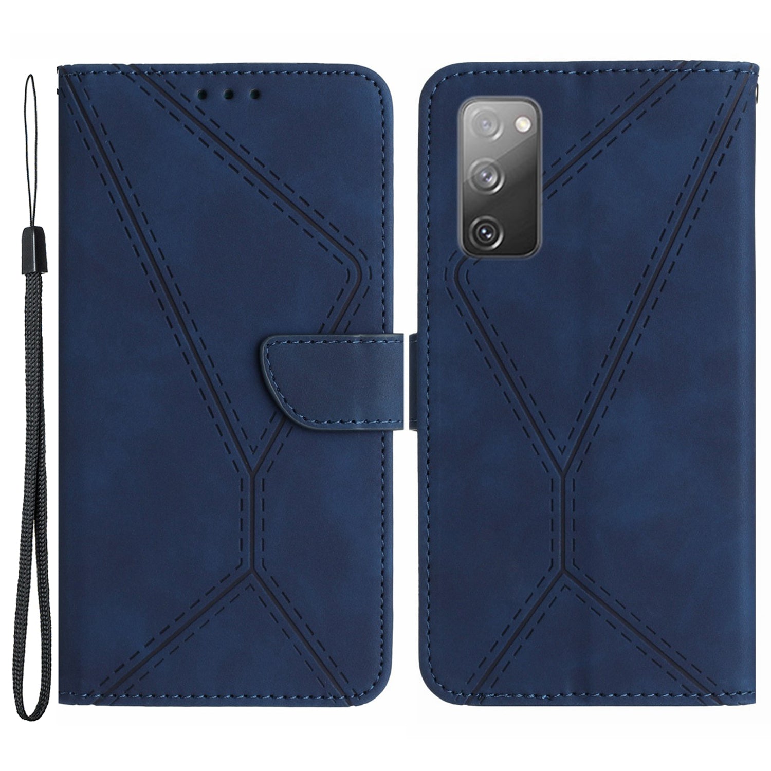 HT05 Flip Wallet Phone Case for Samsung Galaxy S20 FE / S20 FE 5G / S20 FE 2022 / S20 Lite PU Leather Skin-touch Imprinted Line Stand Cover