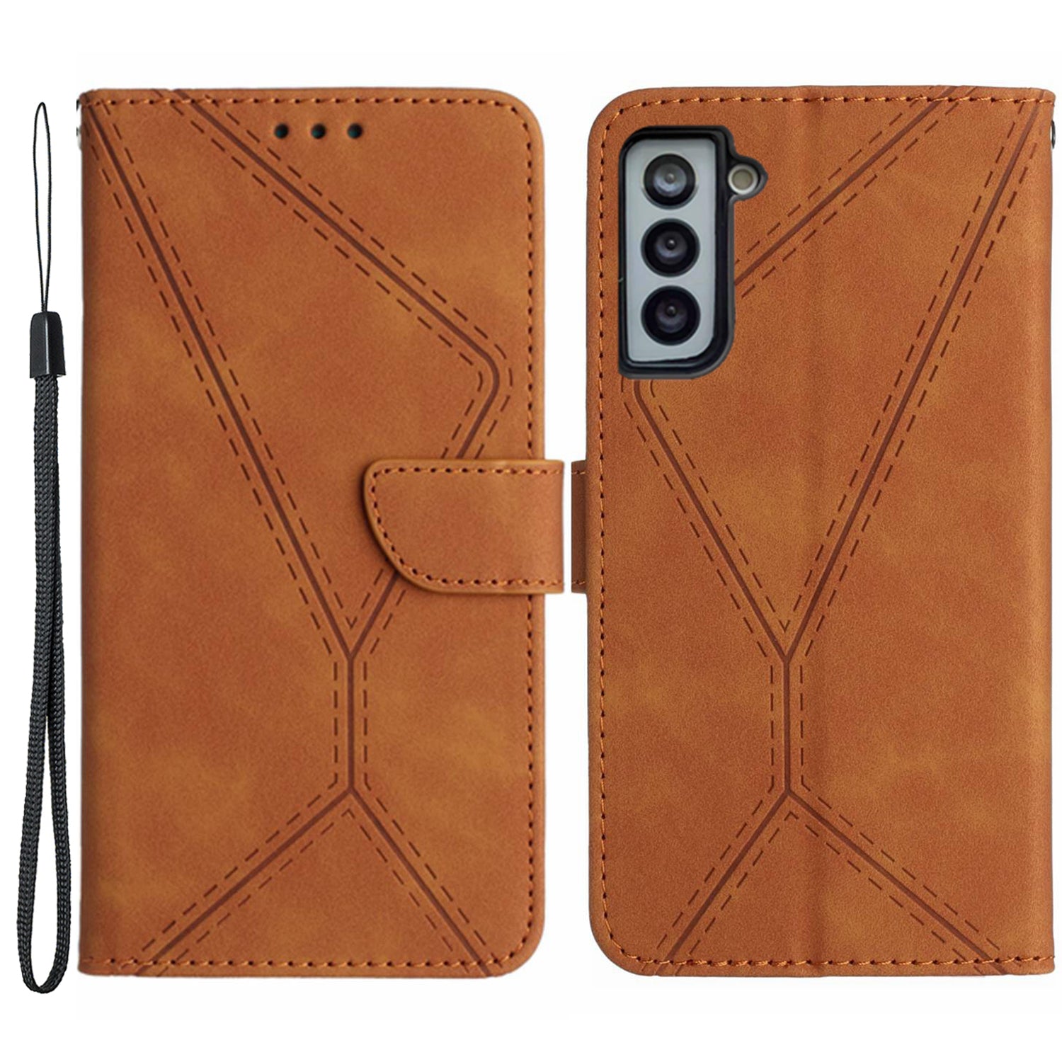 HT05 For Samsung Galaxy S22 5G Imprinted Line Leather Case Skin-touch Wallet Phone Stand Cover
