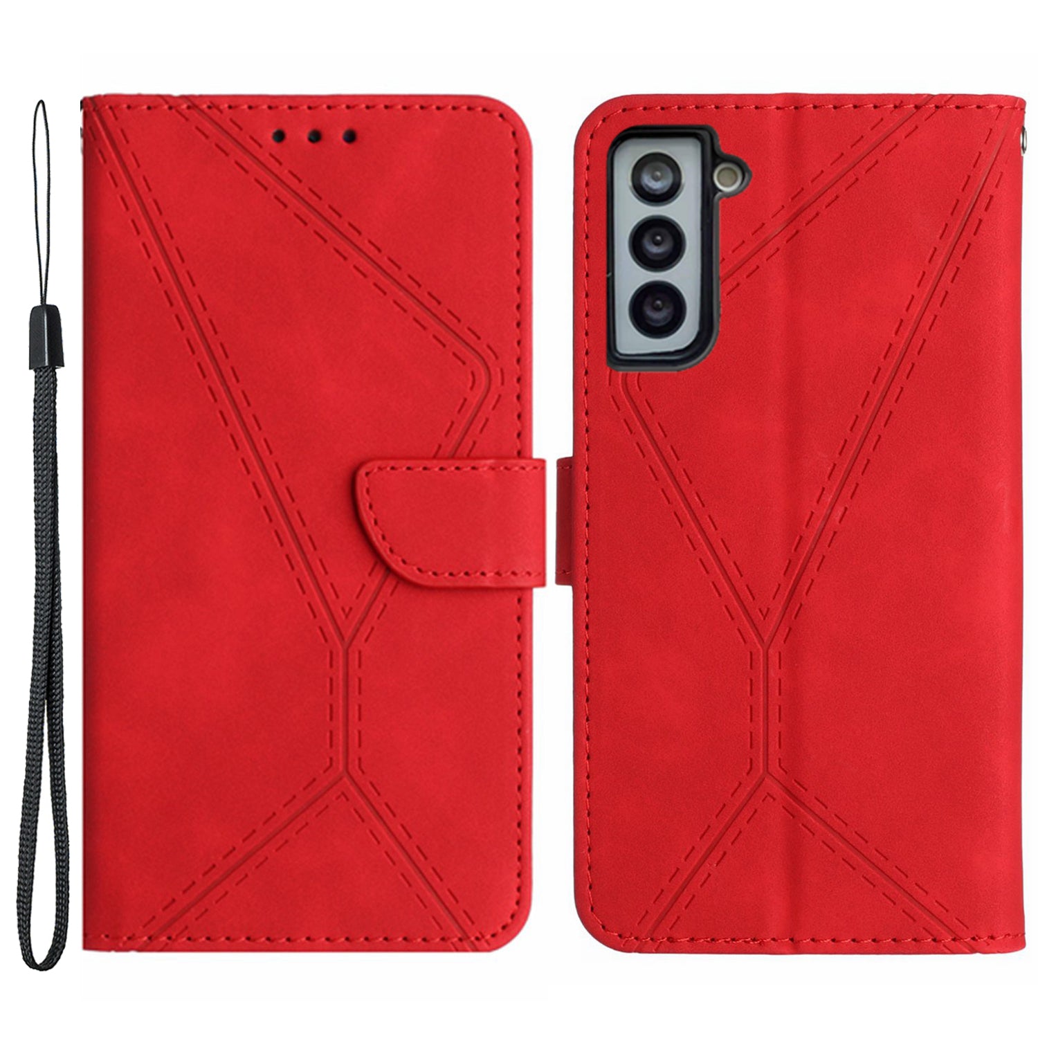 HT05 For Samsung Galaxy S22 5G Imprinted Line Leather Case Skin-touch Wallet Phone Stand Cover