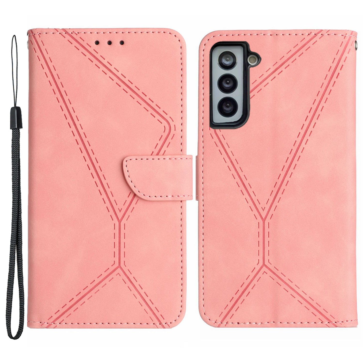 HT05 For Samsung Galaxy S22 5G Imprinted Line Leather Case Skin-touch Wallet Phone Stand Cover