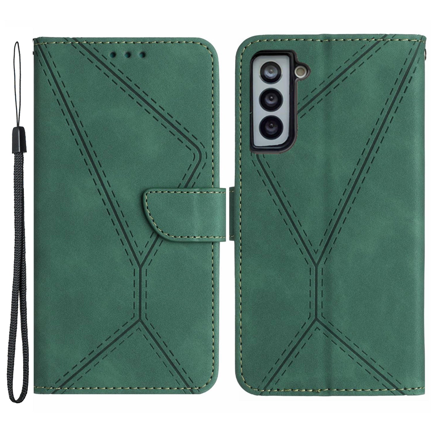 HT05 For Samsung Galaxy S22 5G Imprinted Line Leather Case Skin-touch Wallet Phone Stand Cover