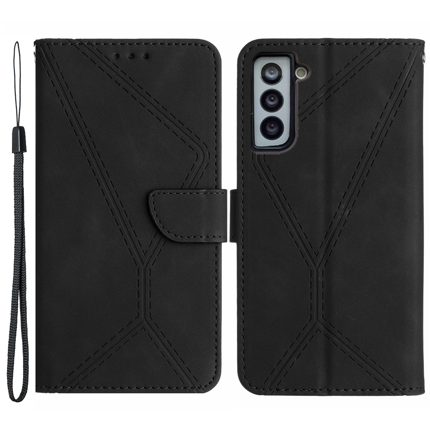 HT05 For Samsung Galaxy S22 5G Imprinted Line Leather Case Skin-touch Wallet Phone Stand Cover