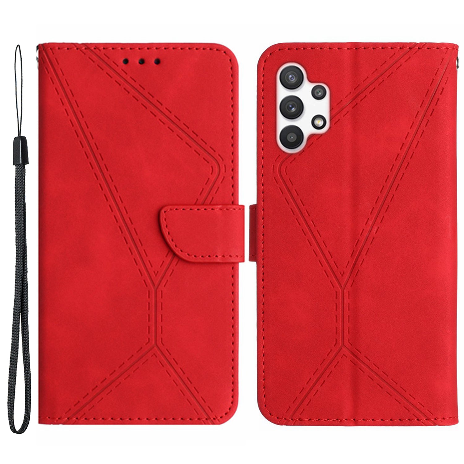 HT05 PU Leather Case for Samsung Galaxy A32 4G (EU Version) Imprinted Line Wallet Stand Skin-touch Cover