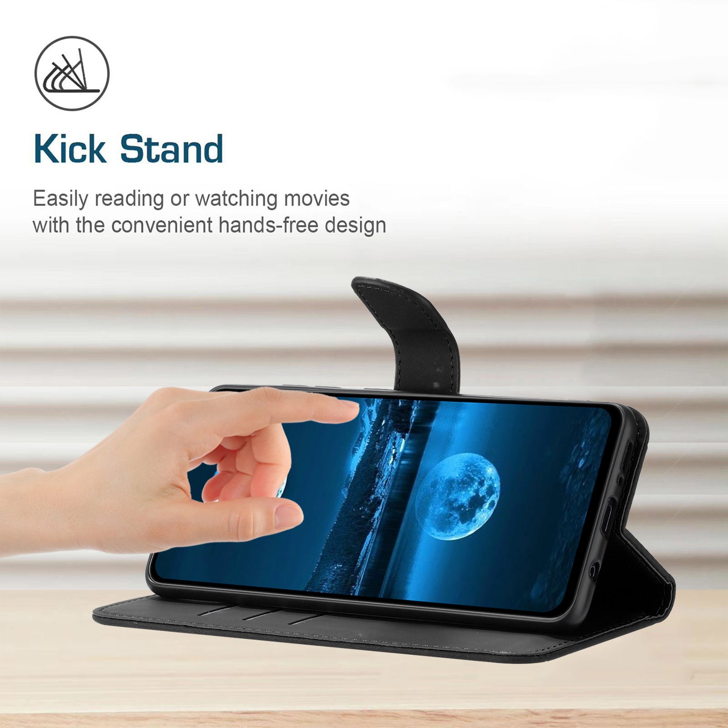 HT05 PU Leather Case for Samsung Galaxy A32 4G (EU Version) Imprinted Line Wallet Stand Skin-touch Cover