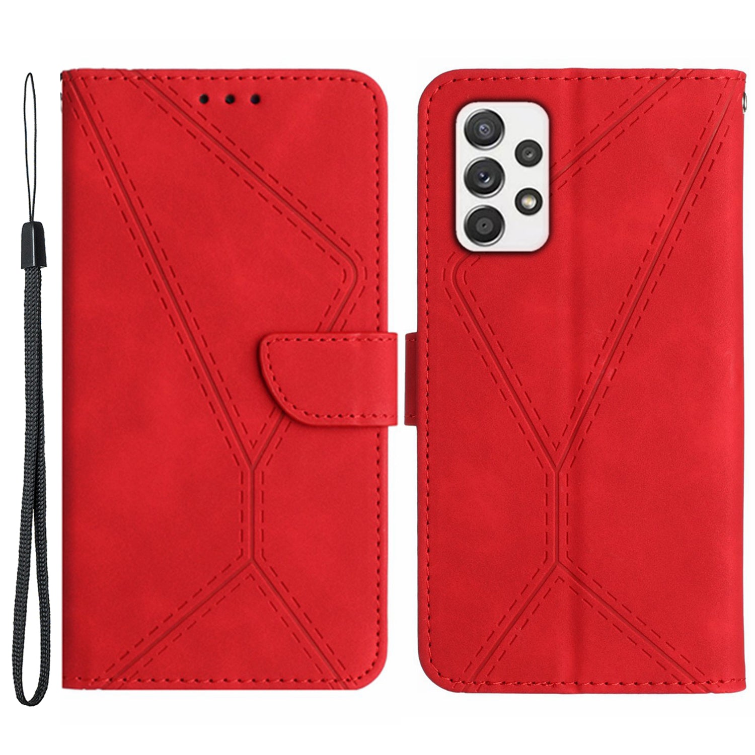 HT05 Phone Flip Case for Samsung Galaxy A53 5G Leather Cover Skin-touch Wallet Shell with Strap