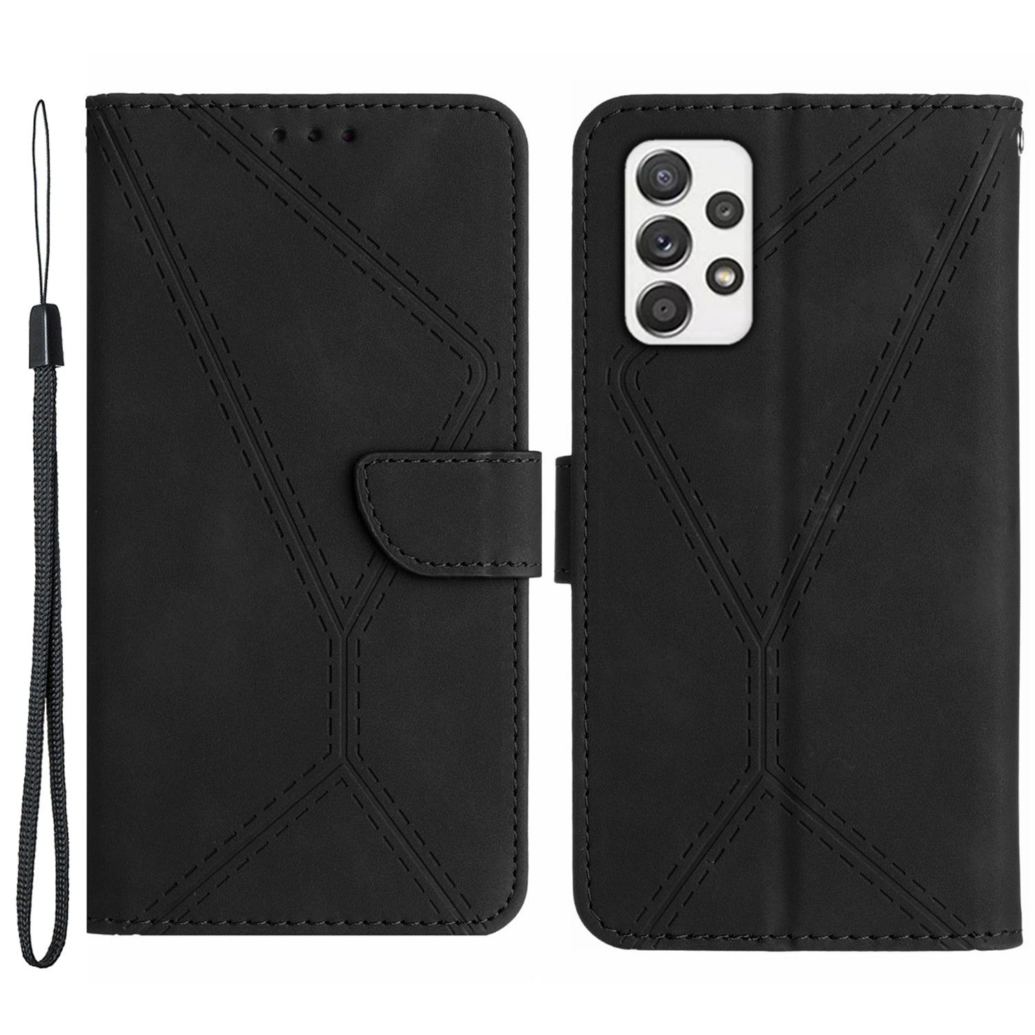 HT05 Phone Flip Case for Samsung Galaxy A53 5G Leather Cover Skin-touch Wallet Shell with Strap