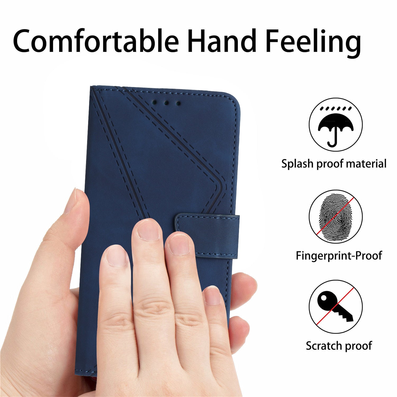 HT05 For Samsung Galaxy S23 PU Leather Skin-touch Phone Case Wallet Imprinted Line Flip Stand Cover