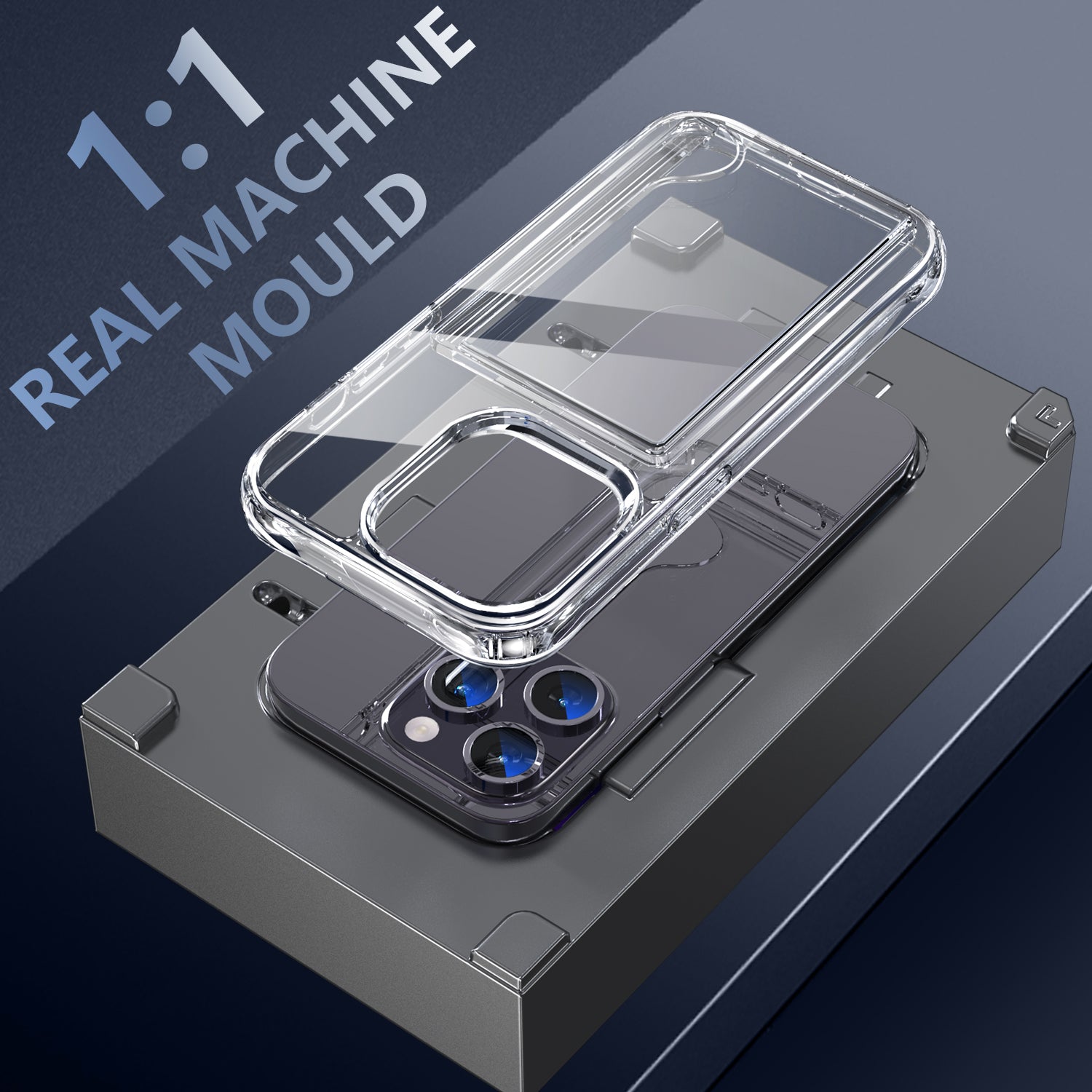 Pro iPhone 13 Pro Transparentní pouzdro na telefon Držák karty Nárazuvzdorný roh TPU + akrylový kryt telefonu