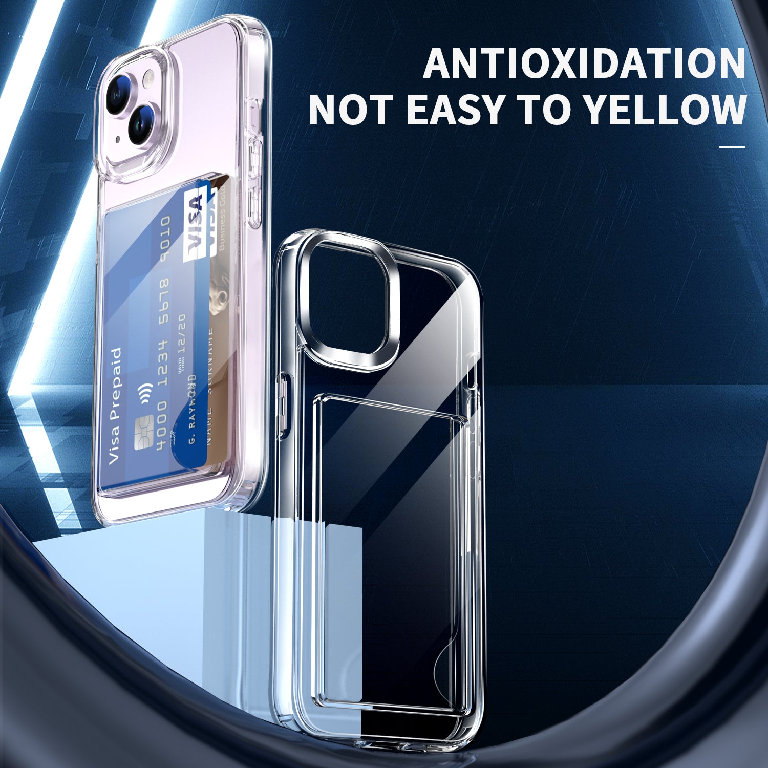 Clear Phone Case for iPhone 14 Airbag Corner Card Holder TPU + Acrylic Phone Cover