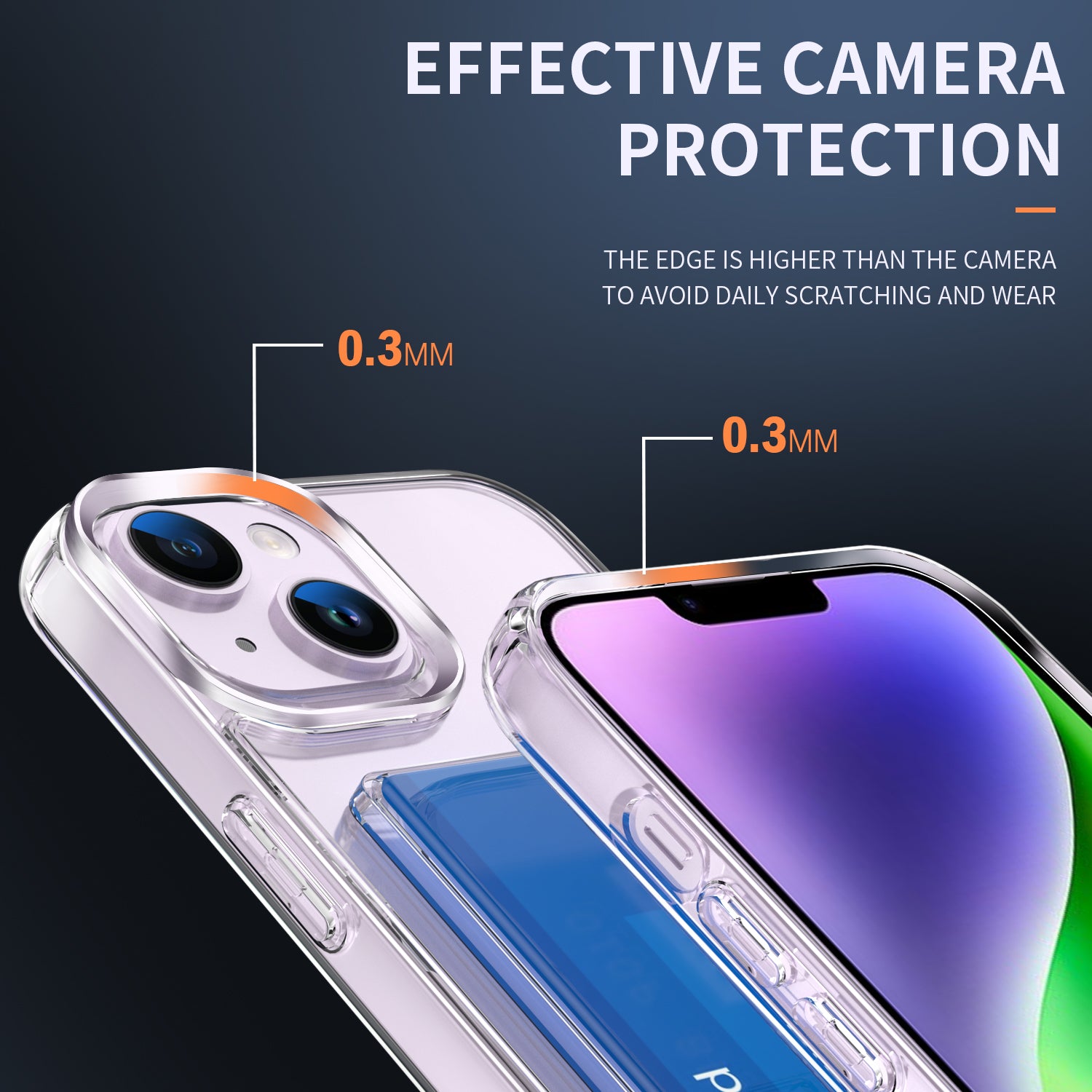 Clear Phone Case for iPhone 14 Airbag Corner Card Holder TPU + Acrylic Phone Cover
