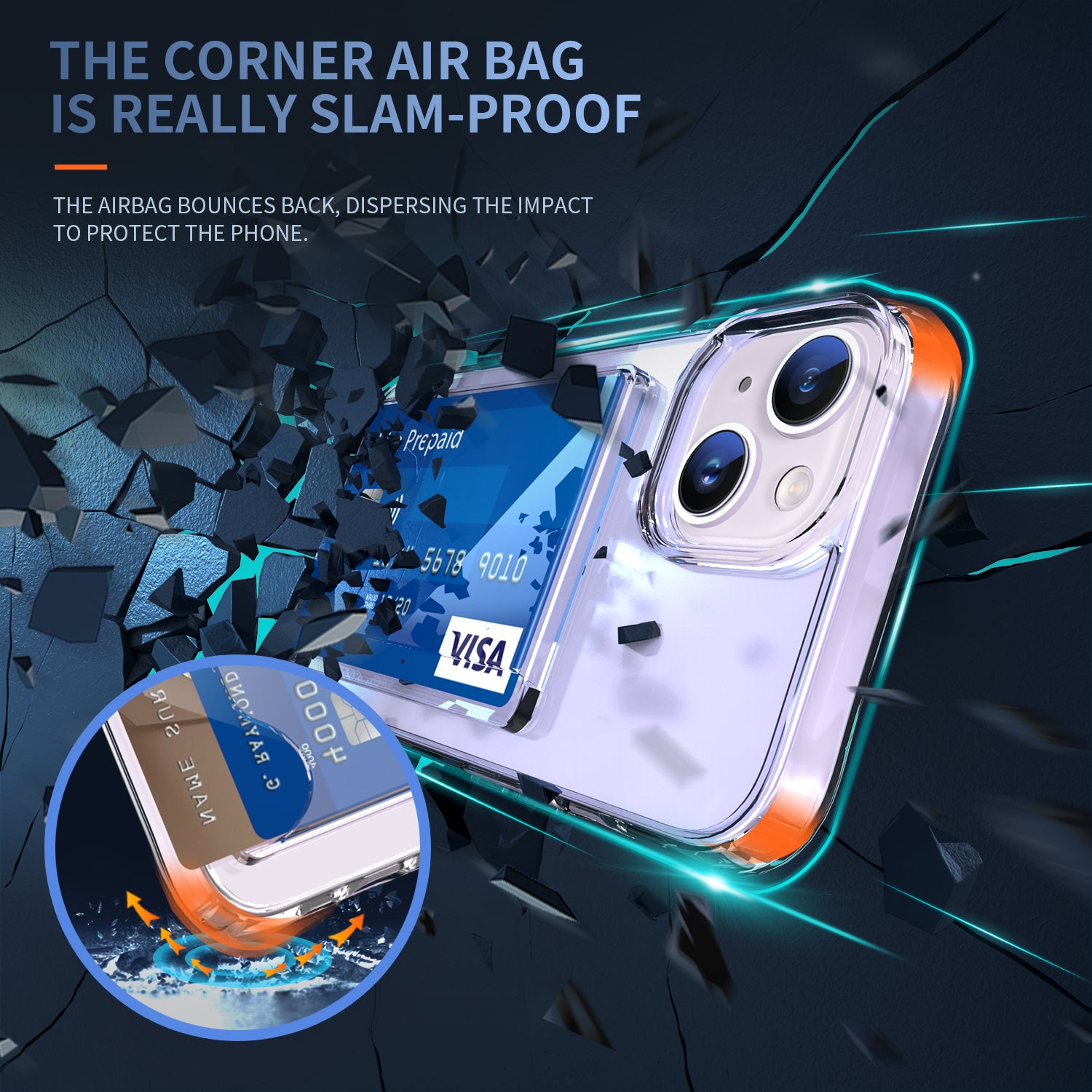 Clear Phone Case for iPhone 14 Airbag Corner Card Holder TPU + Acrylic Phone Cover