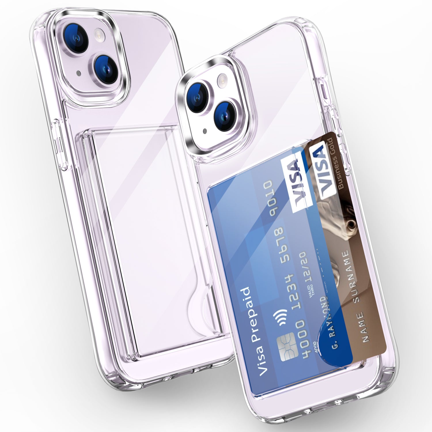Clear Phone Case for iPhone 14 Airbag Corner Card Holder TPU + Acrylic Phone Cover