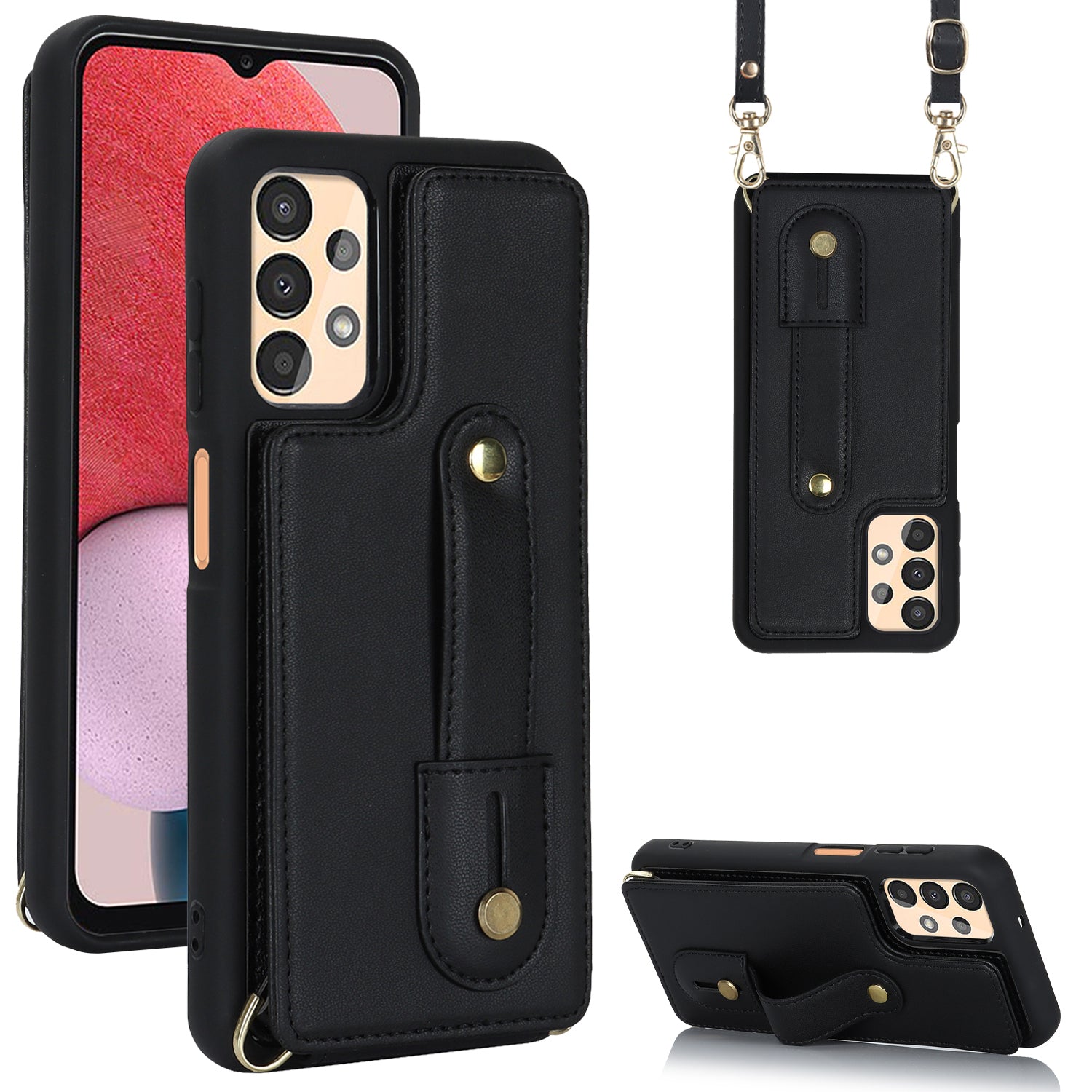 For Samsung Galaxy A53 5G PU Leather TPU Phone Case Card Slots Design Wristband Kickstand Cover