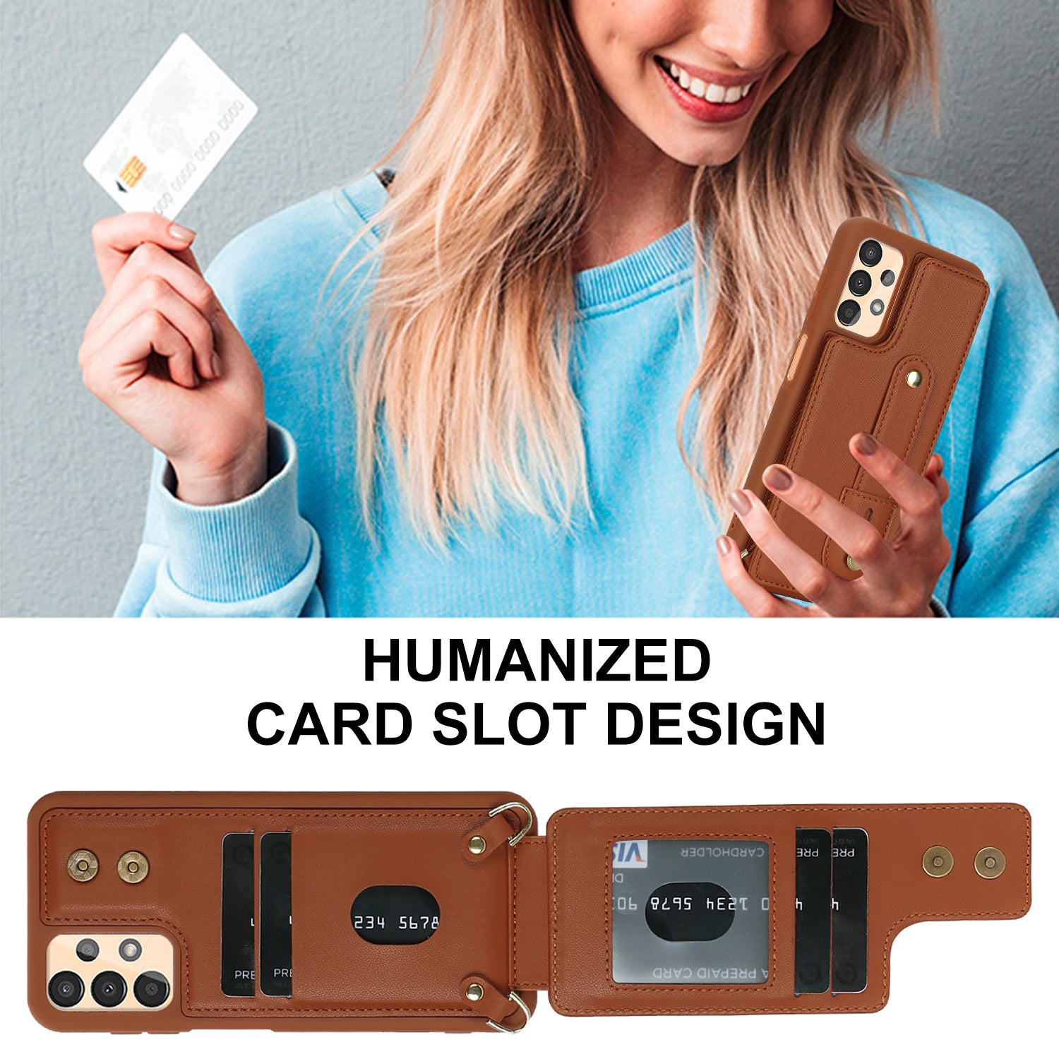 For Samsung Galaxy A53 5G PU Leather TPU Phone Case Card Slots Design Wristband Kickstand Cover