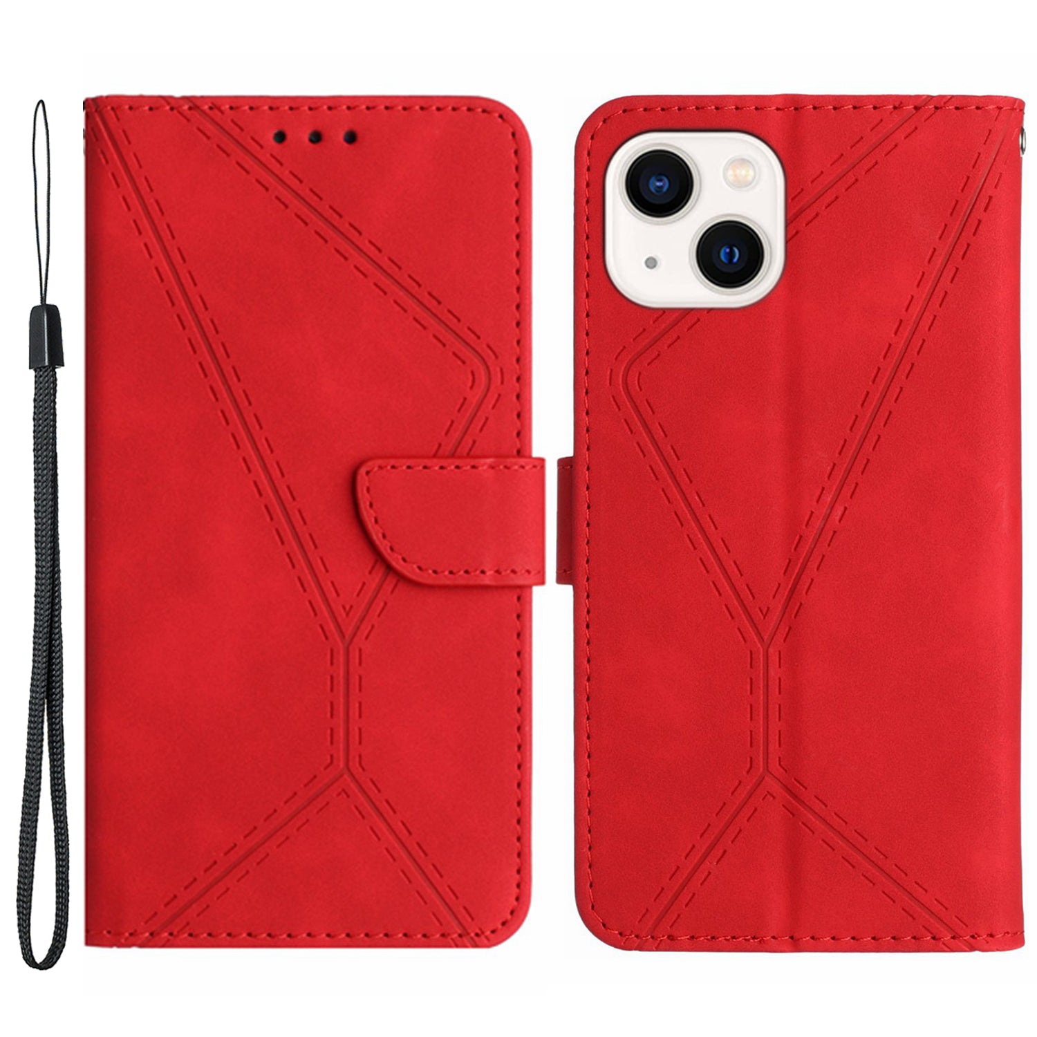 HT05 Full Protection Cover for iPhone 14 Plus Skin-touch PU Leather Wallet Phone Flip Case with Strap