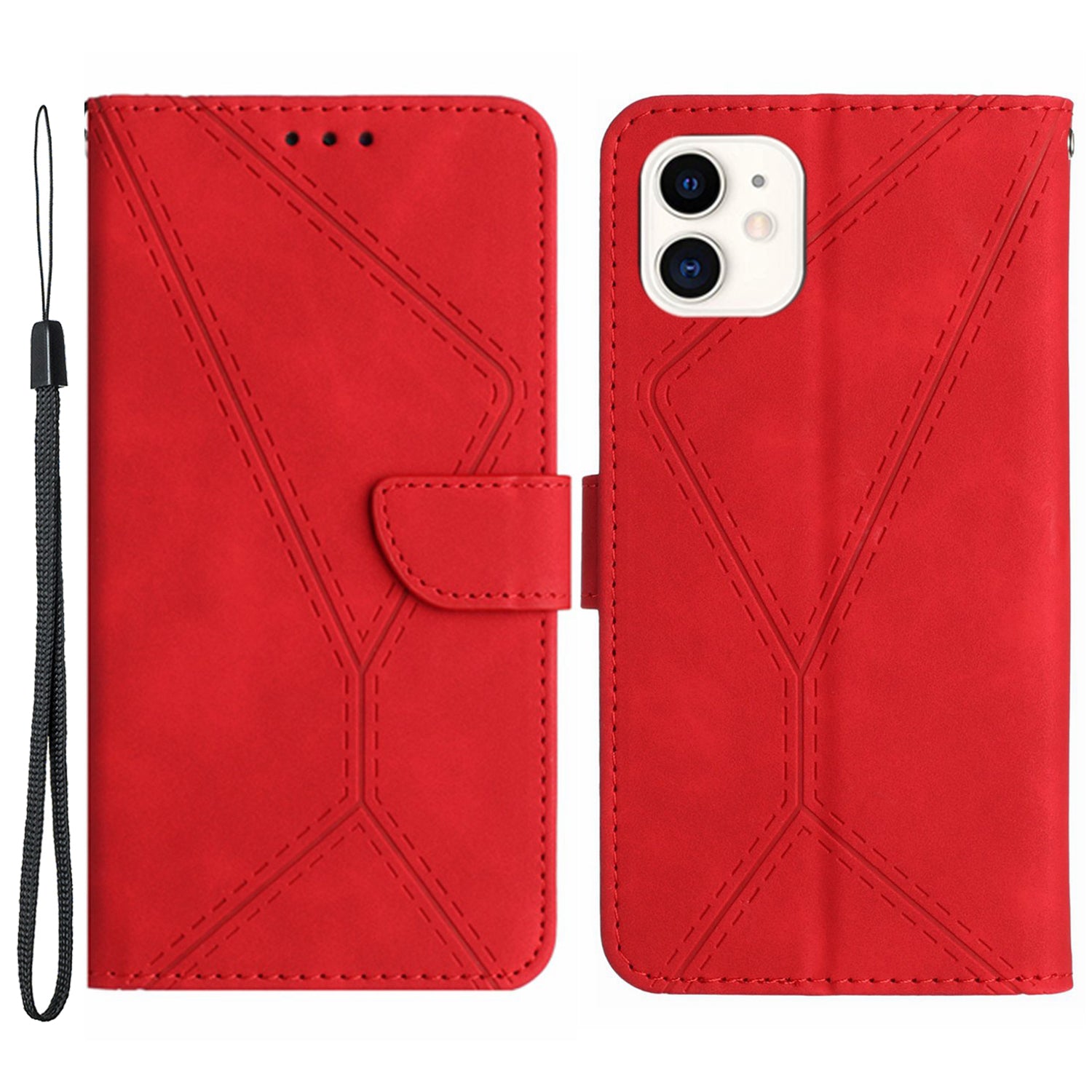 HT05 Phone Flip Case for iPhone 11 Magnetic Clasp Skin-touch PU Leather Cover Wallet Shell with Strap