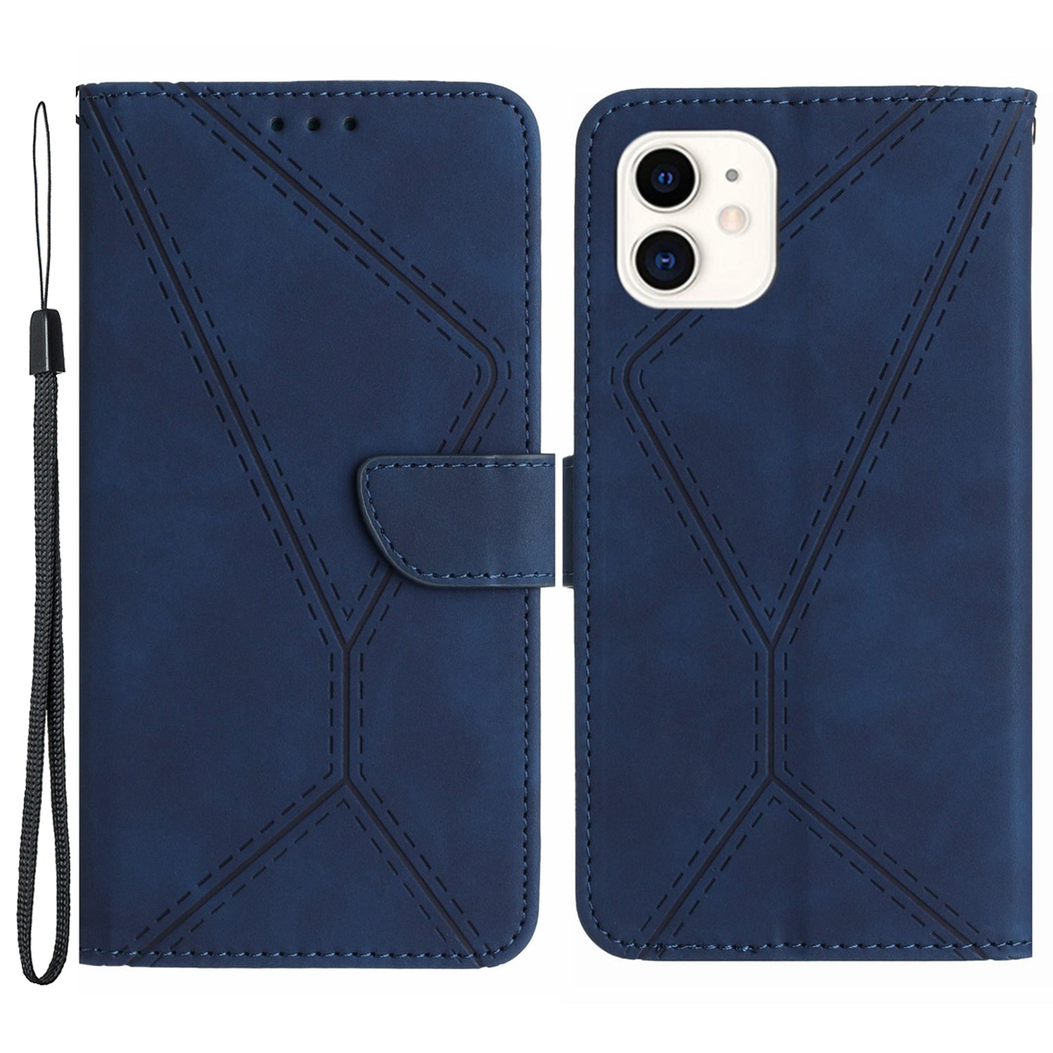 HT05 Phone Flip Case for iPhone 11 Magnetic Clasp Skin-touch PU Leather Cover Wallet Shell with Strap