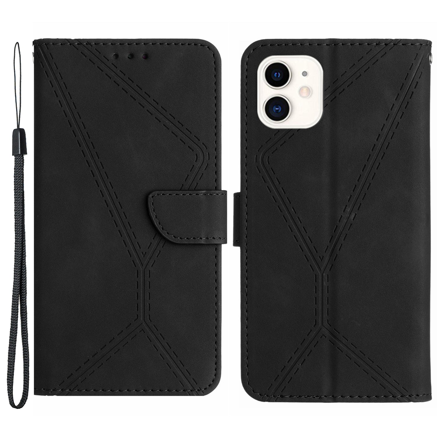HT05 Phone Flip Case for iPhone 11 Magnetic Clasp Skin-touch PU Leather Cover Wallet Shell with Strap