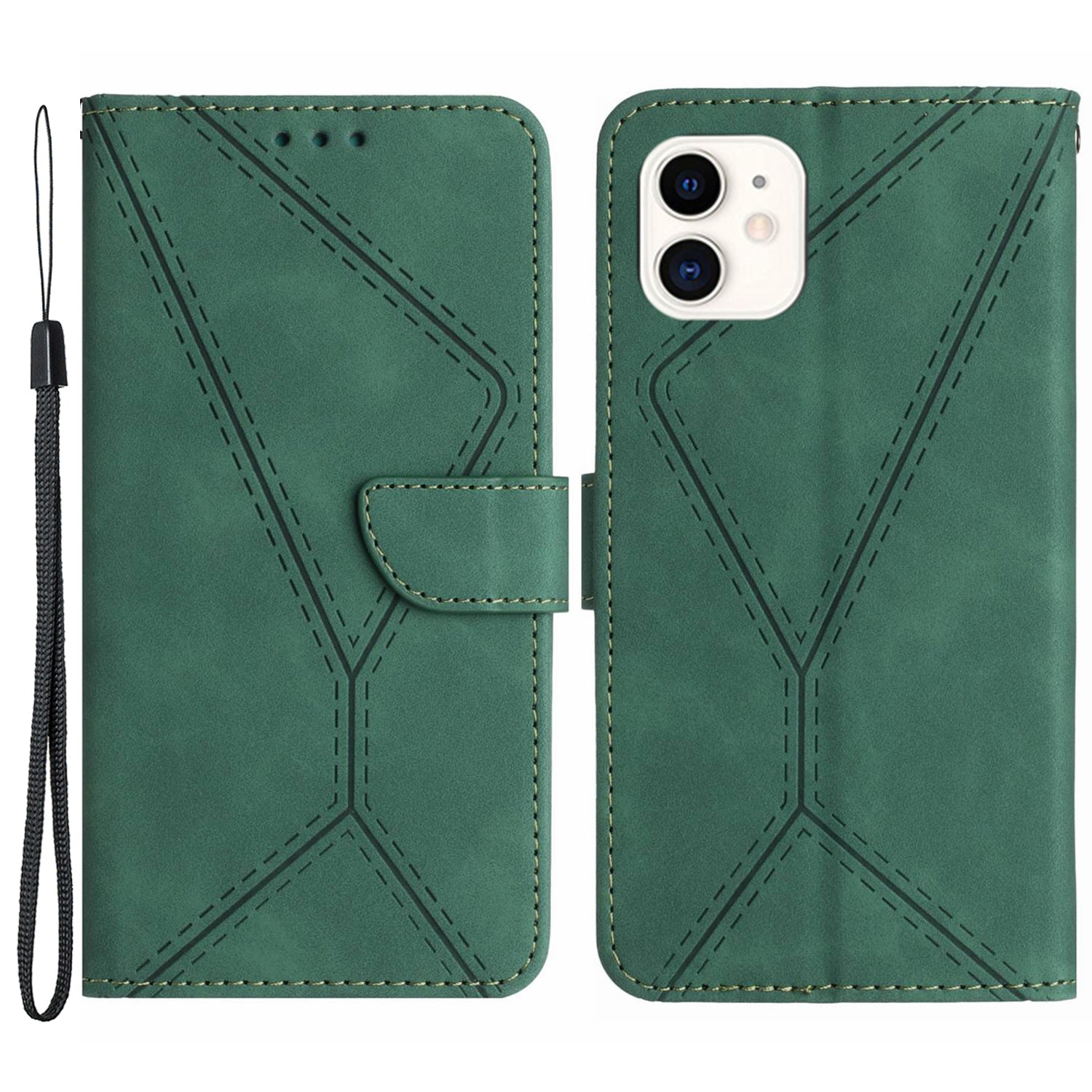 HT05 Phone Flip Case for iPhone 11 Magnetic Clasp Skin-touch PU Leather Cover Wallet Shell with Strap