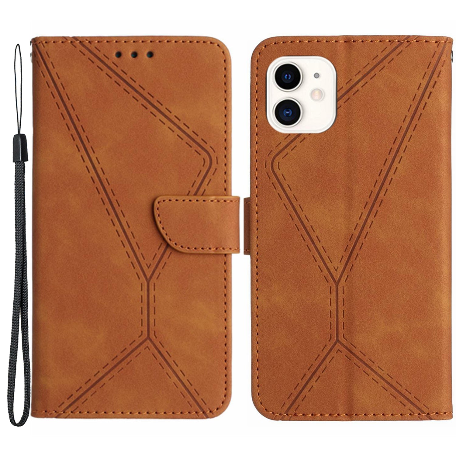 HT05 Phone Flip Case for iPhone 11 Magnetic Clasp Skin-touch PU Leather Cover Wallet Shell with Strap