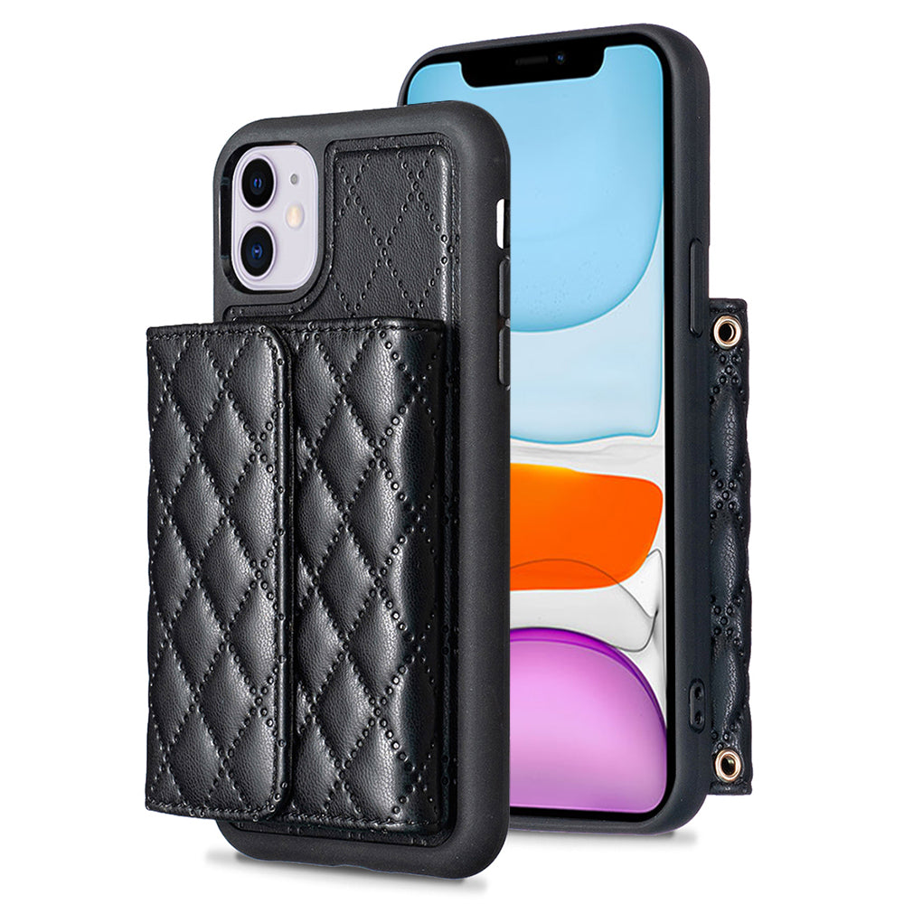 BF23-Style Card Holder Phone Case for iPhone 11 PU Leather+TPU Kickstand Cover