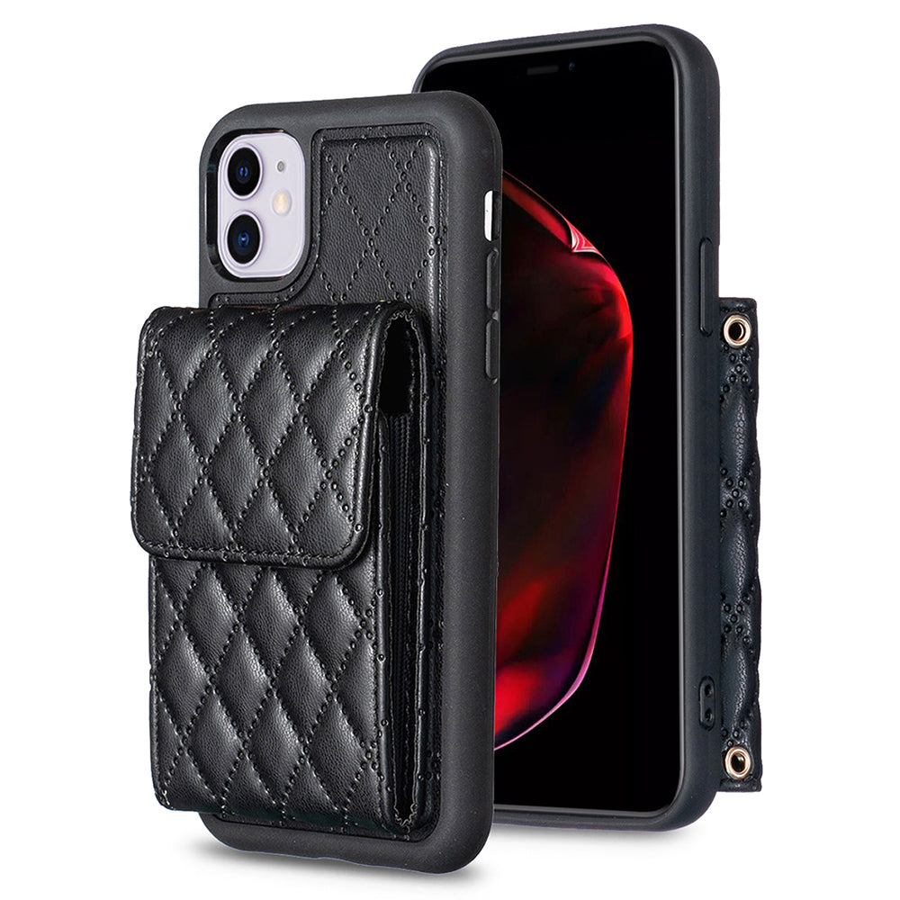 BF22-Style Card Holder Kickstand Phone Case for iPhone 11 PU Leather+TPU Phone Cover