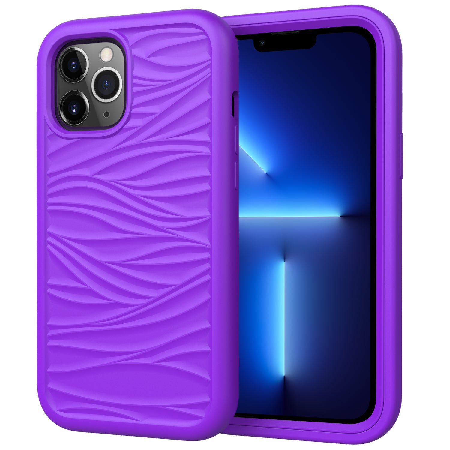 Phone Case for iPhone 13 Pro 6.1 inch Detachable 2-in-1 PC+Silicone Shell Anti-Slip Wave Texture Cover