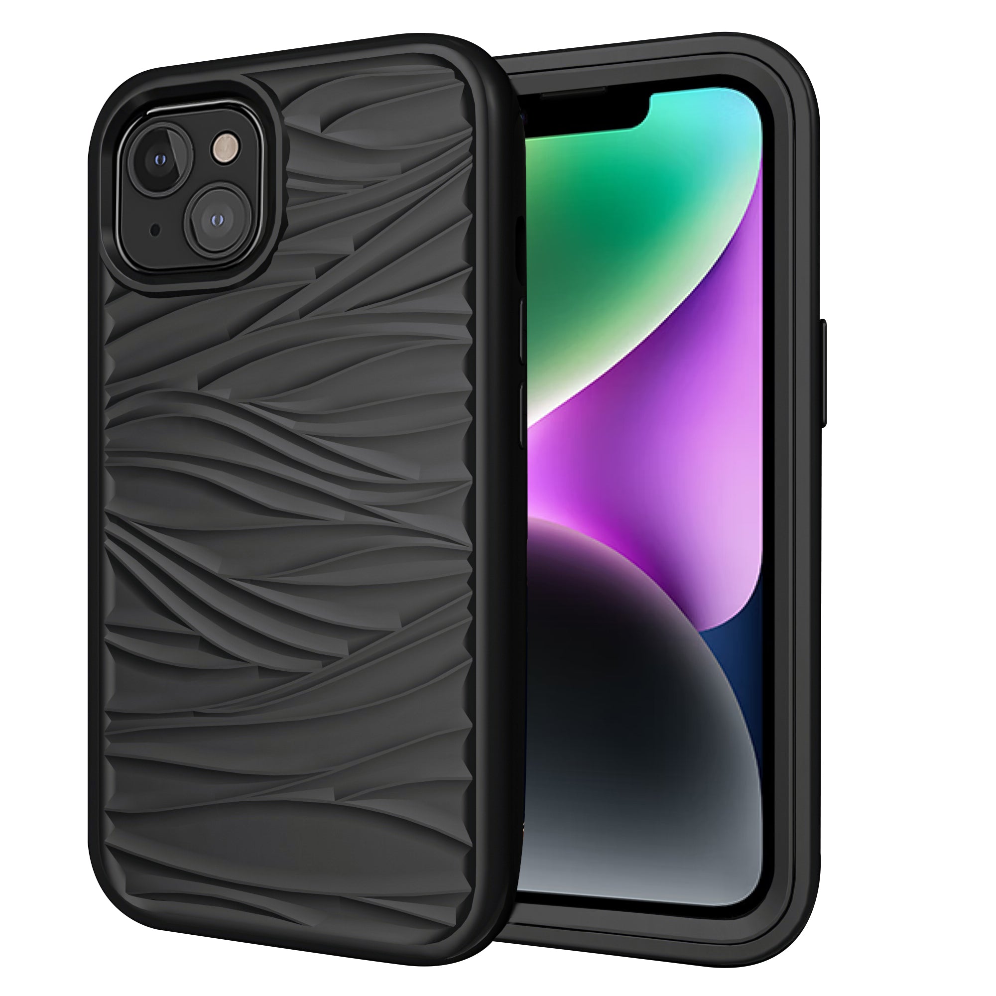 Phone Case for iPhone 14 Detachable 2-in-1 PC+Silicone Shell Anti-Slip Wave Texture Drop-proof Cover