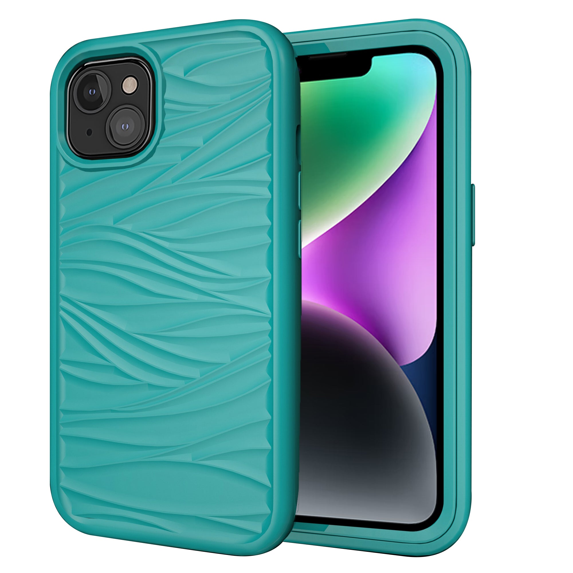 Phone Case for iPhone 14 Detachable 2-in-1 PC+Silicone Shell Anti-Slip Wave Texture Drop-proof Cover