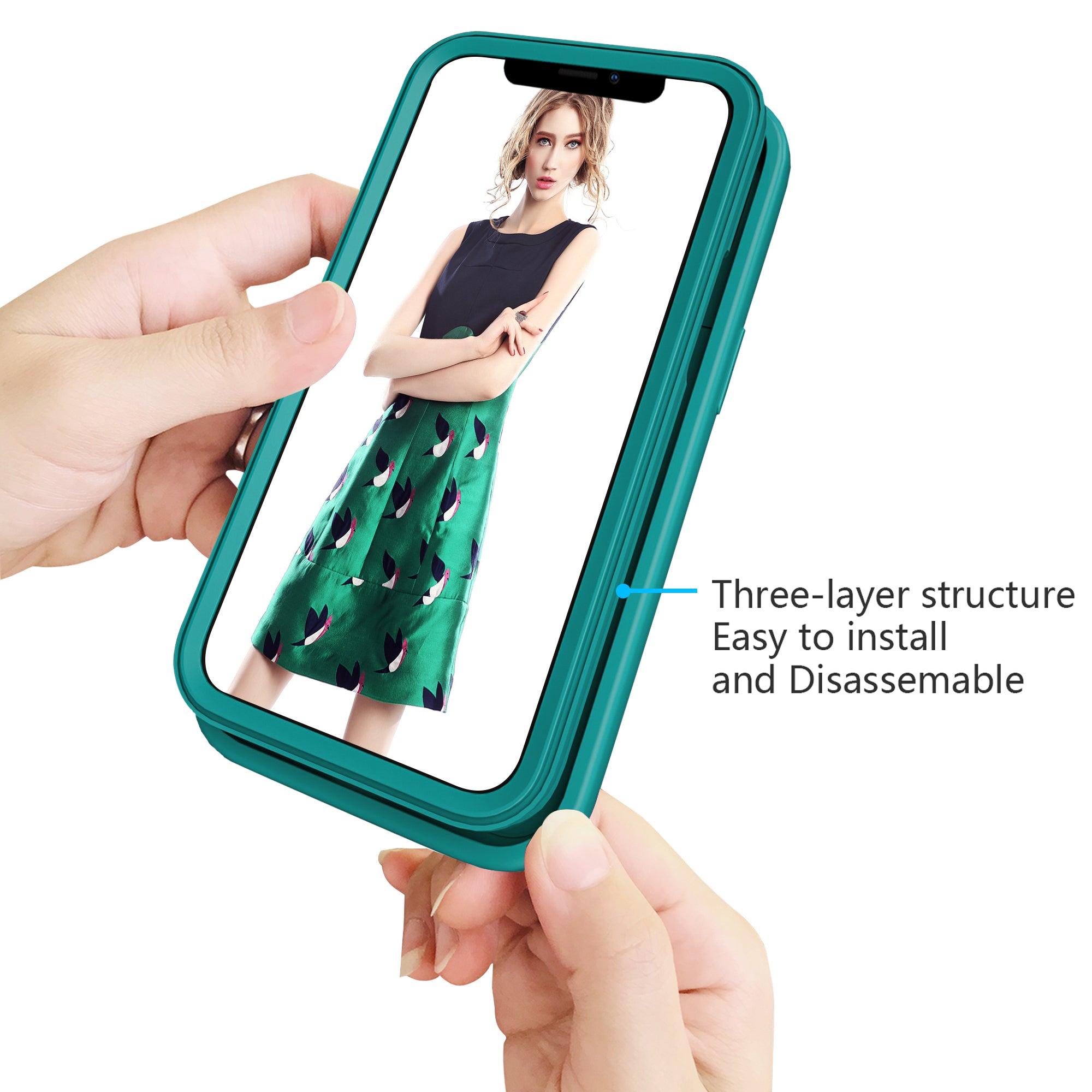 Phone Case for iPhone 14 Detachable 2-in-1 PC+Silicone Shell Anti-Slip Wave Texture Drop-proof Cover