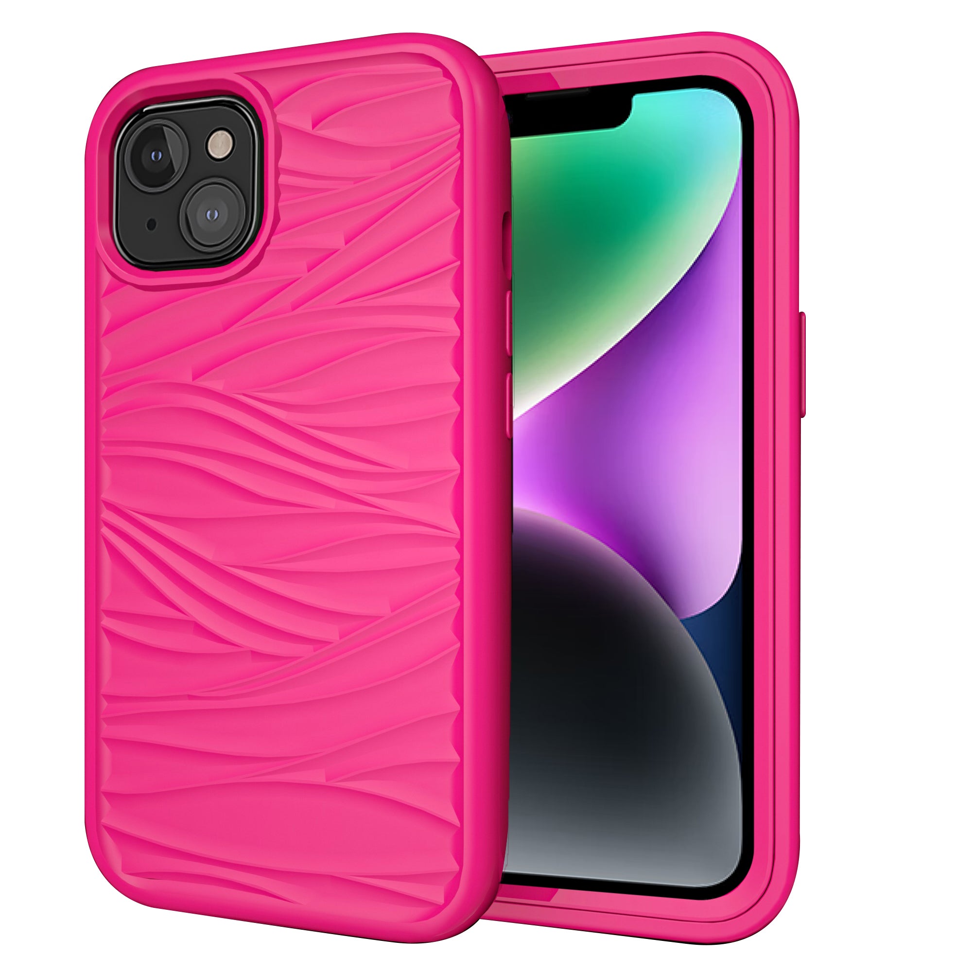 Phone Case for iPhone 14 Detachable 2-in-1 PC+Silicone Shell Anti-Slip Wave Texture Drop-proof Cover
