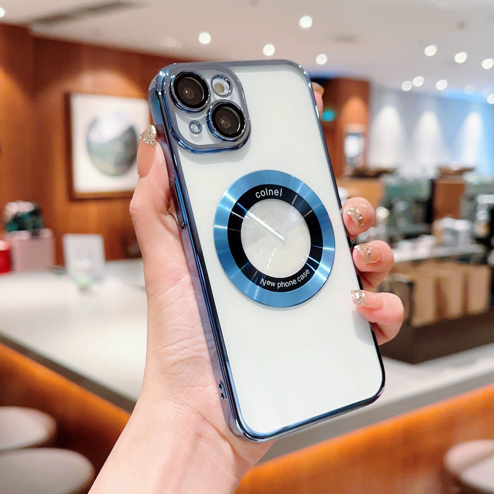 Clear Magnetic Case for iPhone 14 Plus PC Electroplating Acrylic Magnifier Logo View Cover