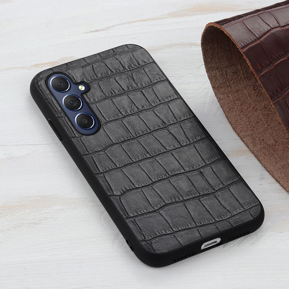 For Samsung Galaxy M54 5G / F54 5G Crocodile Texture Phone Cover Genuine Cow Leather TPU PC Phone Case