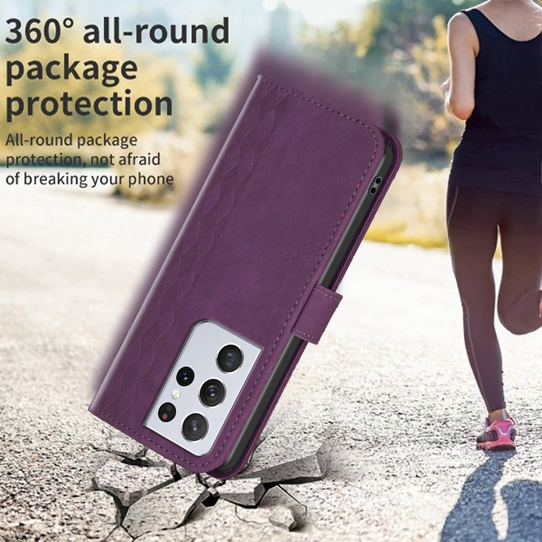 PU Leather Cover for Samsung Galaxy S21 Ultra 5G Anti-fall Imprinted Pattern Wallet Stand Phone Case