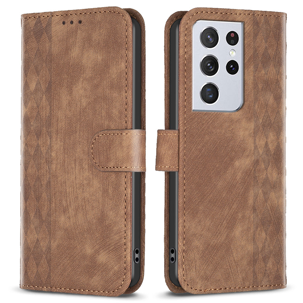 PU Leather Cover for Samsung Galaxy S21 Ultra 5G Anti-fall Imprinted Pattern Wallet Stand Phone Case