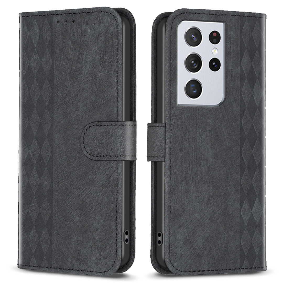 PU Leather Cover for Samsung Galaxy S21 Ultra 5G Anti-fall Imprinted Pattern Wallet Stand Phone Case