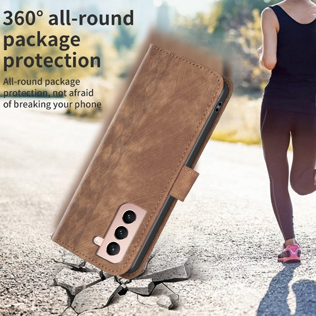 For Samsung Galaxy S21 4G / 5G Leather Cover Imprinted Pattern Flip Phone Case with Stand Wallet