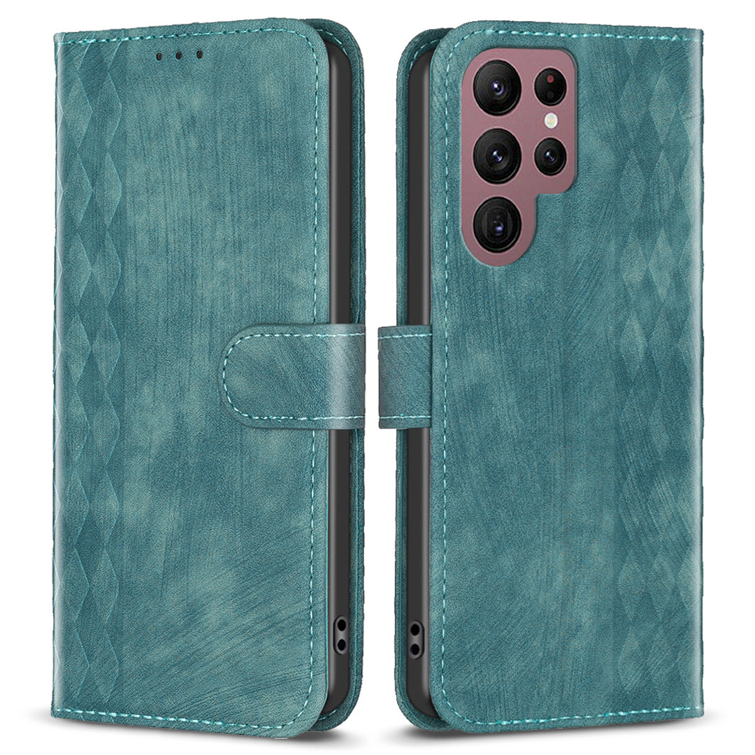 For Samsung Galaxy S22 Ultra 5G Imprinting Pattern Cover Stand Wallet Full Protection Phone Case