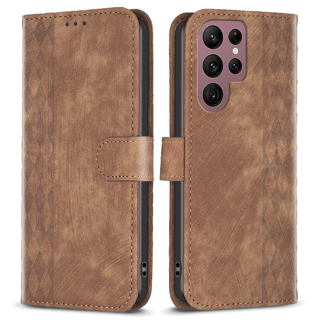 For Samsung Galaxy S22 Ultra 5G Imprinting Pattern Cover Stand Wallet Full Protection Phone Case