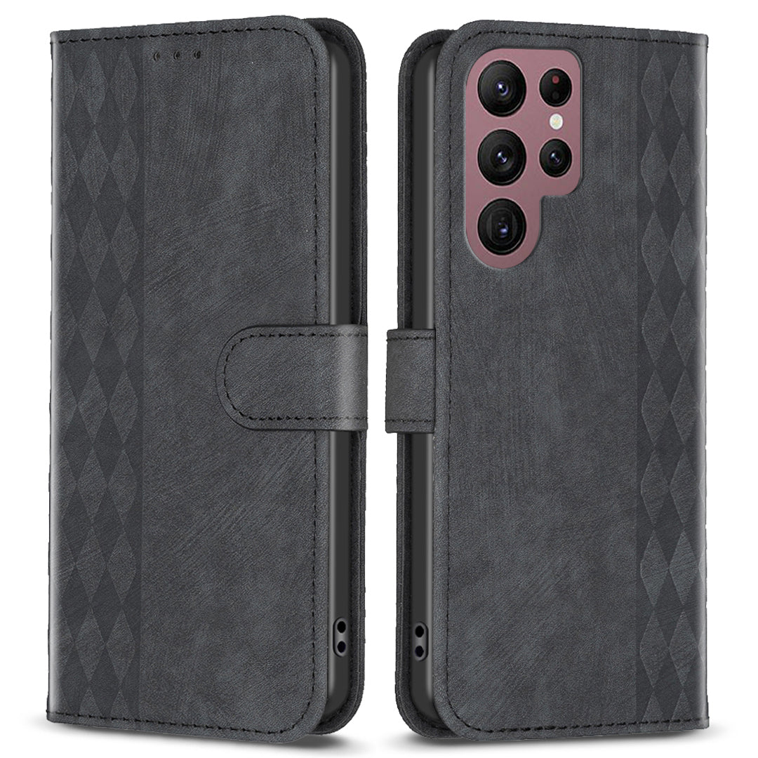 For Samsung Galaxy S22 Ultra 5G Imprinting Pattern Cover Stand Wallet Full Protection Phone Case