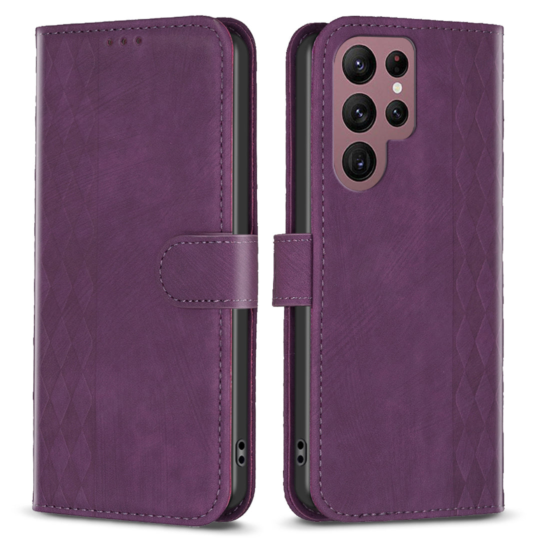 For Samsung Galaxy S22 Ultra 5G Imprinting Pattern Cover Stand Wallet Full Protection Phone Case