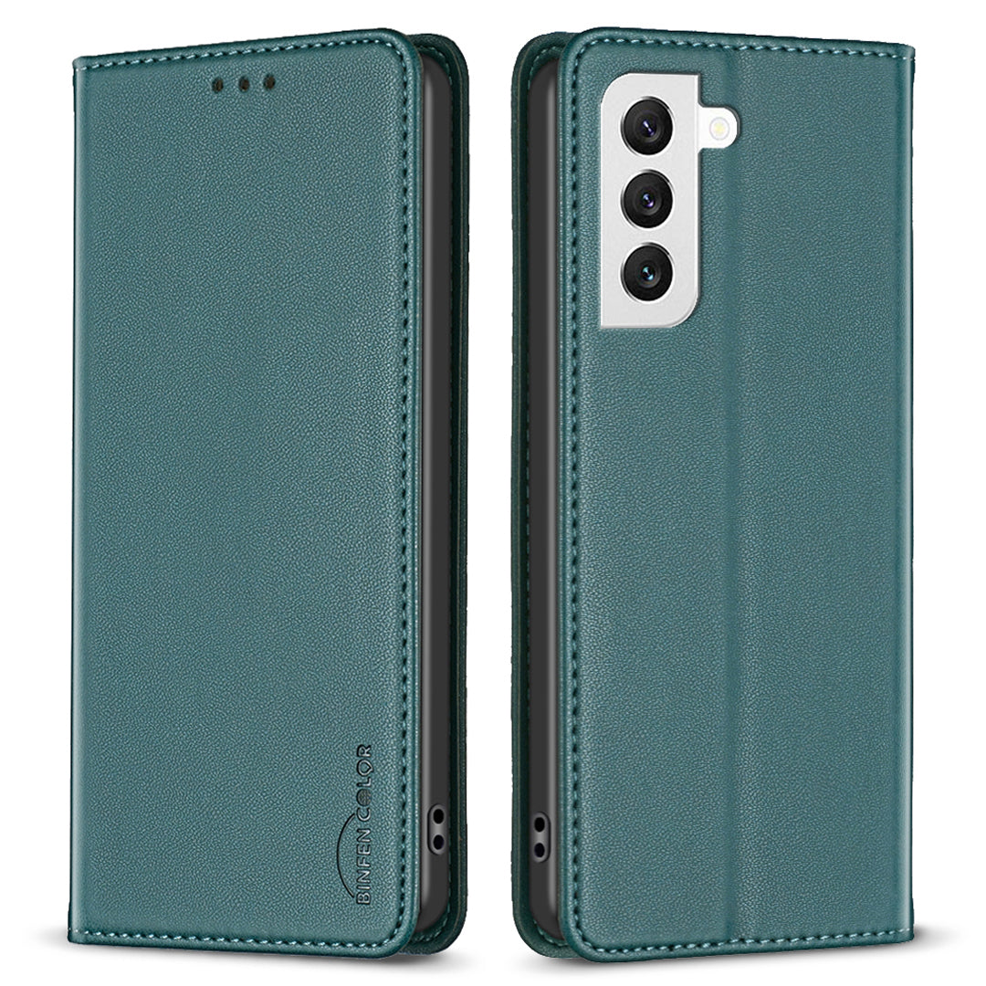 BINFEN COLOR BF18 For Samsung Galaxy S21 5G PU Leather Cover Card Slots Flip Stand Magnetic Phone Case