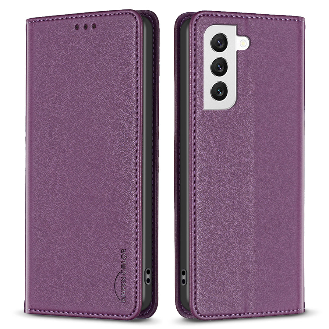 BINFEN COLOR BF18 For Samsung Galaxy S21 5G PU Leather Cover Card Slots Flip Stand Magnetic Phone Case