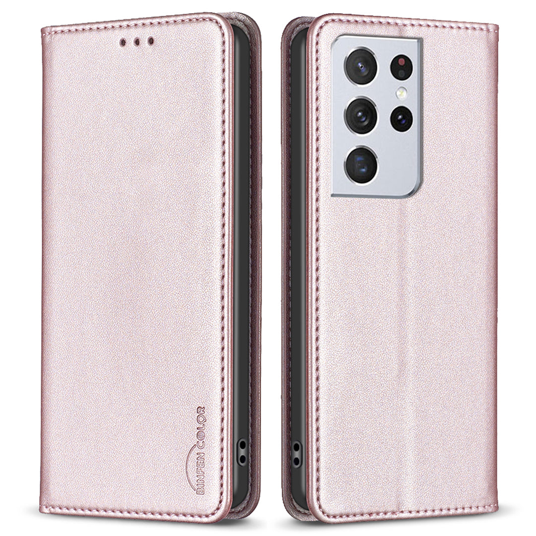 BINFEN COLOR BF18 Leather Phone Case for Samsung Galaxy S21 Ultra 5G Phone Cover with Stand Card Holder