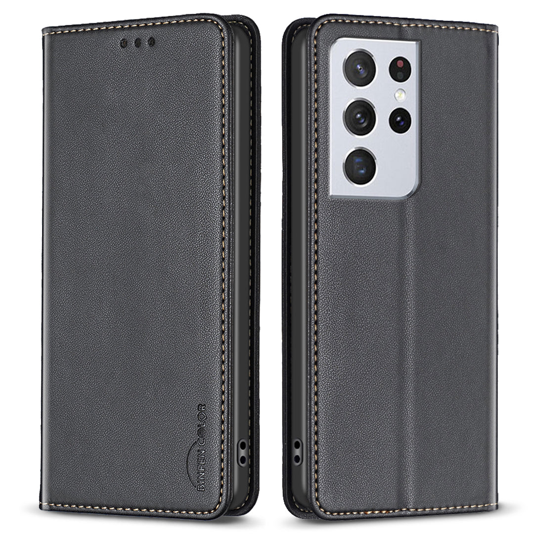 BINFEN COLOR BF18 Leather Phone Case for Samsung Galaxy S21 Ultra 5G Phone Cover with Stand Card Holder