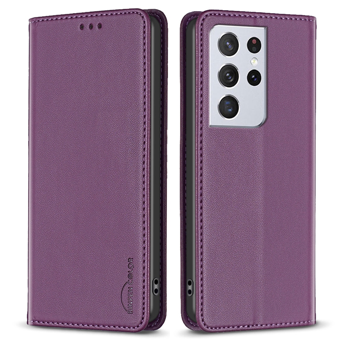 BINFEN COLOR BF18 Leather Phone Case for Samsung Galaxy S21 Ultra 5G Phone Cover with Stand Card Holder