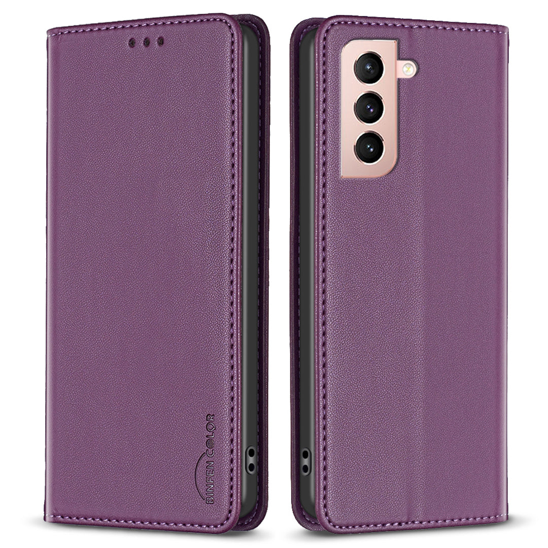 BINFEN COLOR BF18 for Samsung Galaxy S21 4G / 5G PU Leather Stand Phone Case Card Slots Phone Cover