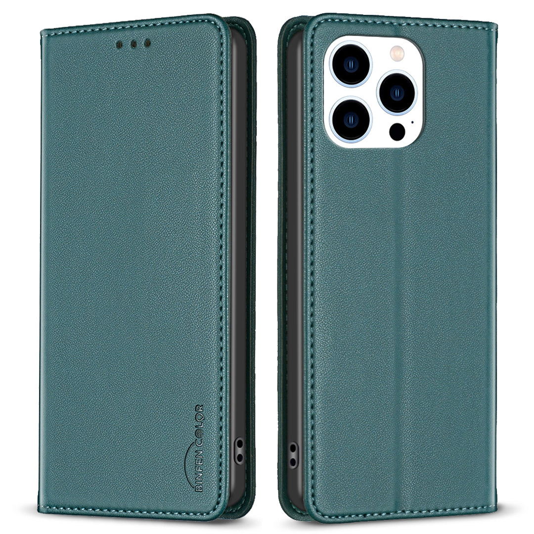 BINFEN COLOR BF18 til iPhone 14 Pro PU læderetui Kortholder Mobiltelefon Stand Cover