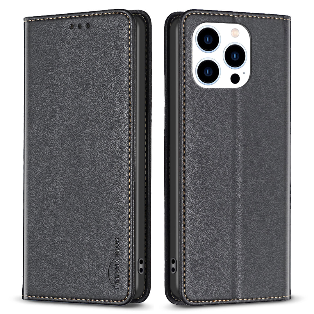BINFEN COLOR BF18 til iPhone 14 Pro PU læderetui Kortholder Mobiltelefon Stand Cover